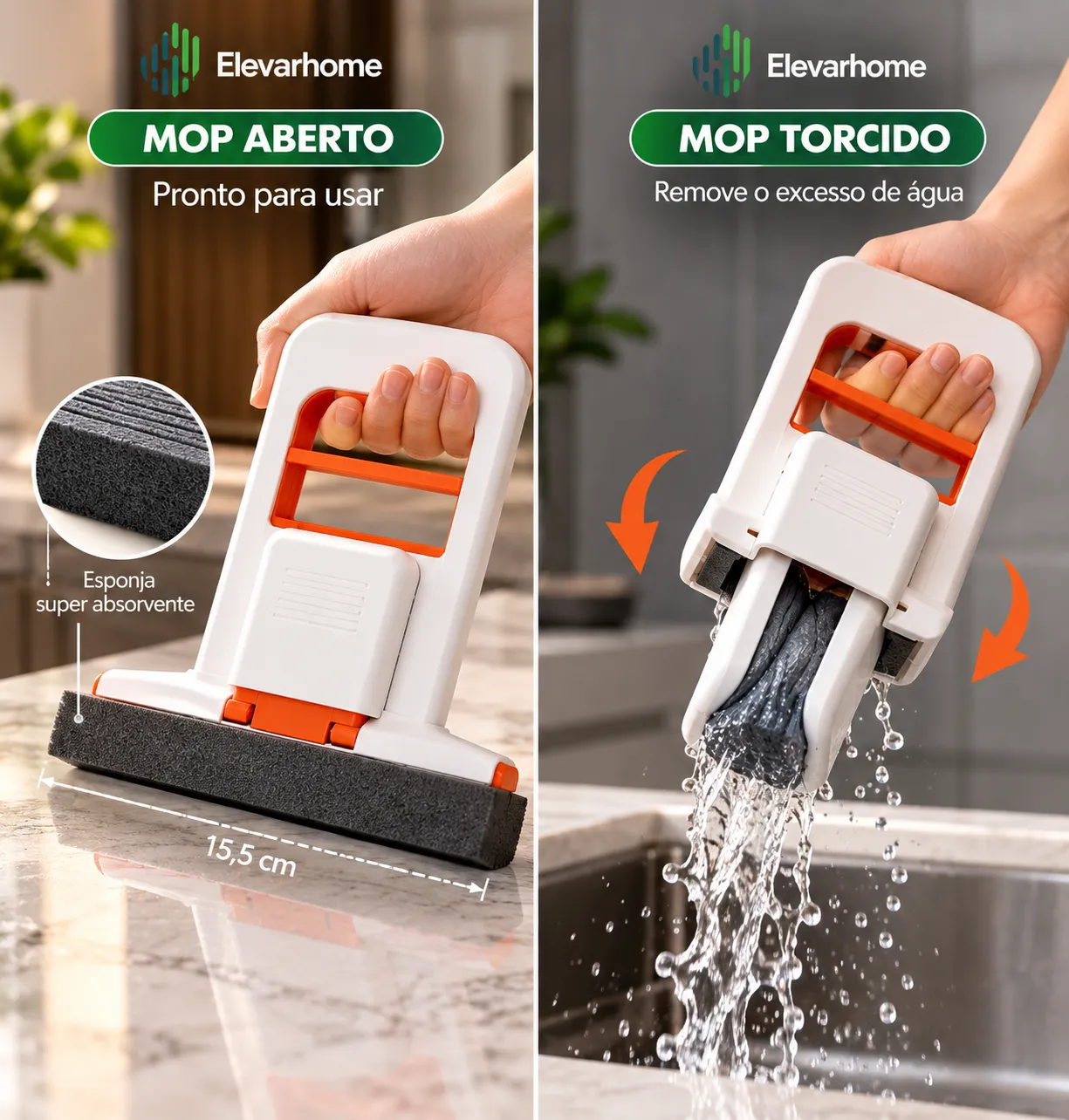 Rodinho de Pia Mini Mop Mágico Retrátil + Refil de Borracha para Cozinha