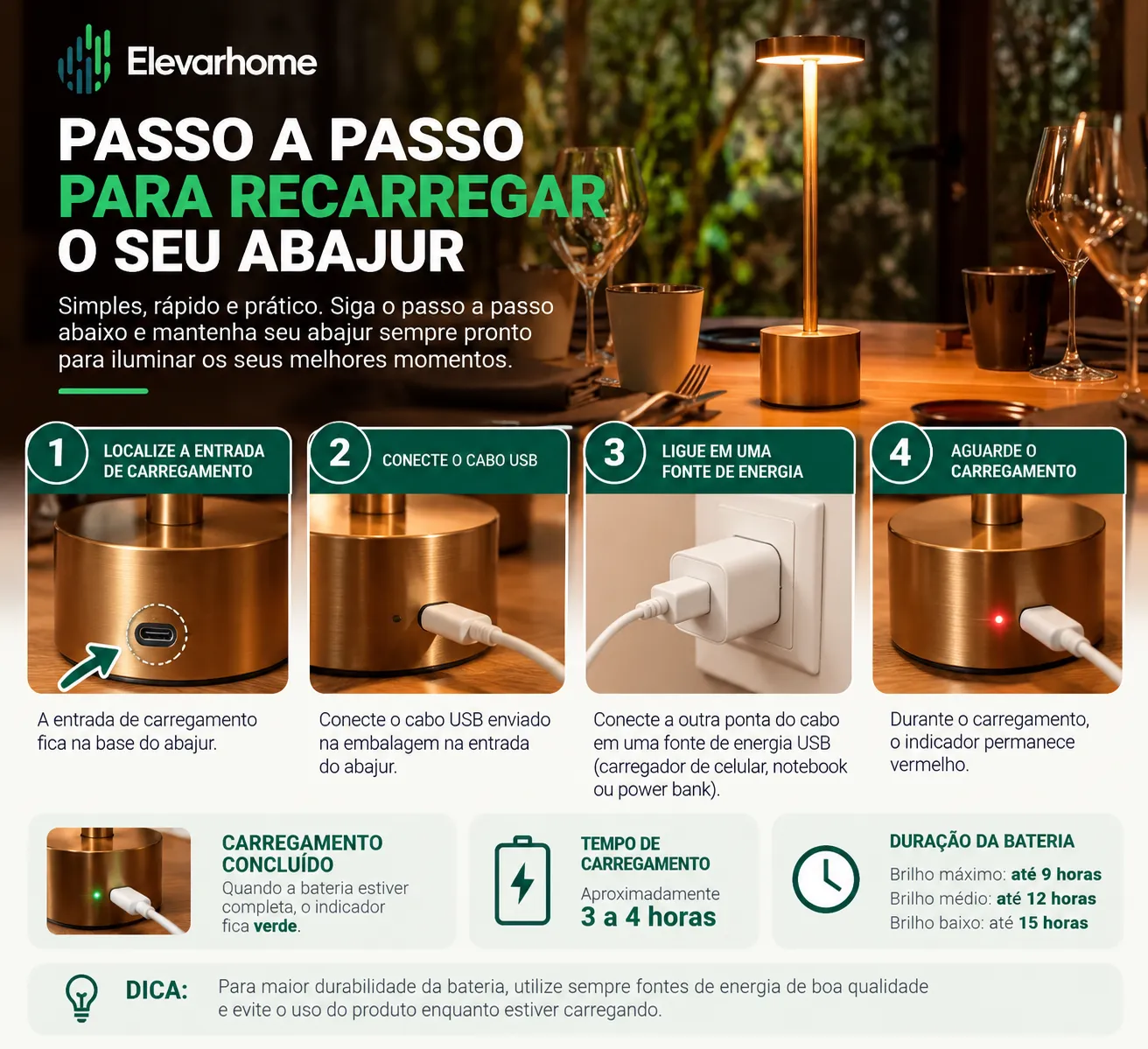 Abajur de Mesa Recarregável Sem fio Decorativo