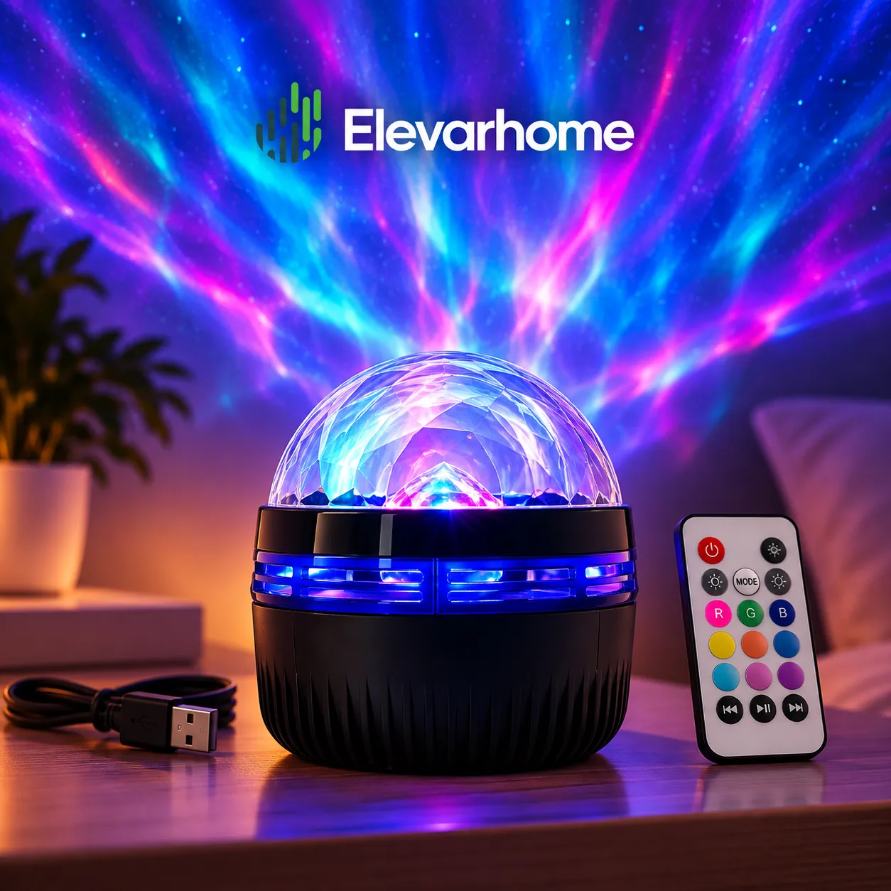 Luminária De Projeção Luz Aurora LED Noturna Com Controle