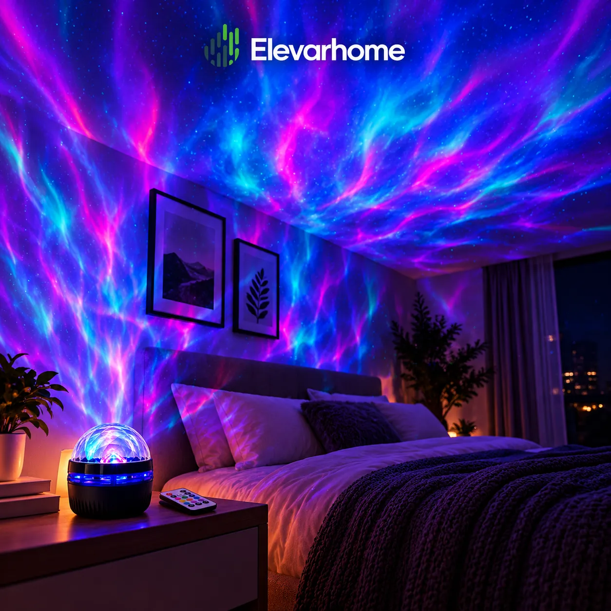 Luminária De Projeção Luz Aurora LED Noturna Com Controle