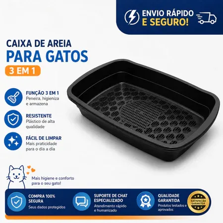Caixa De Areia Para Gatos Coms 3 em 1