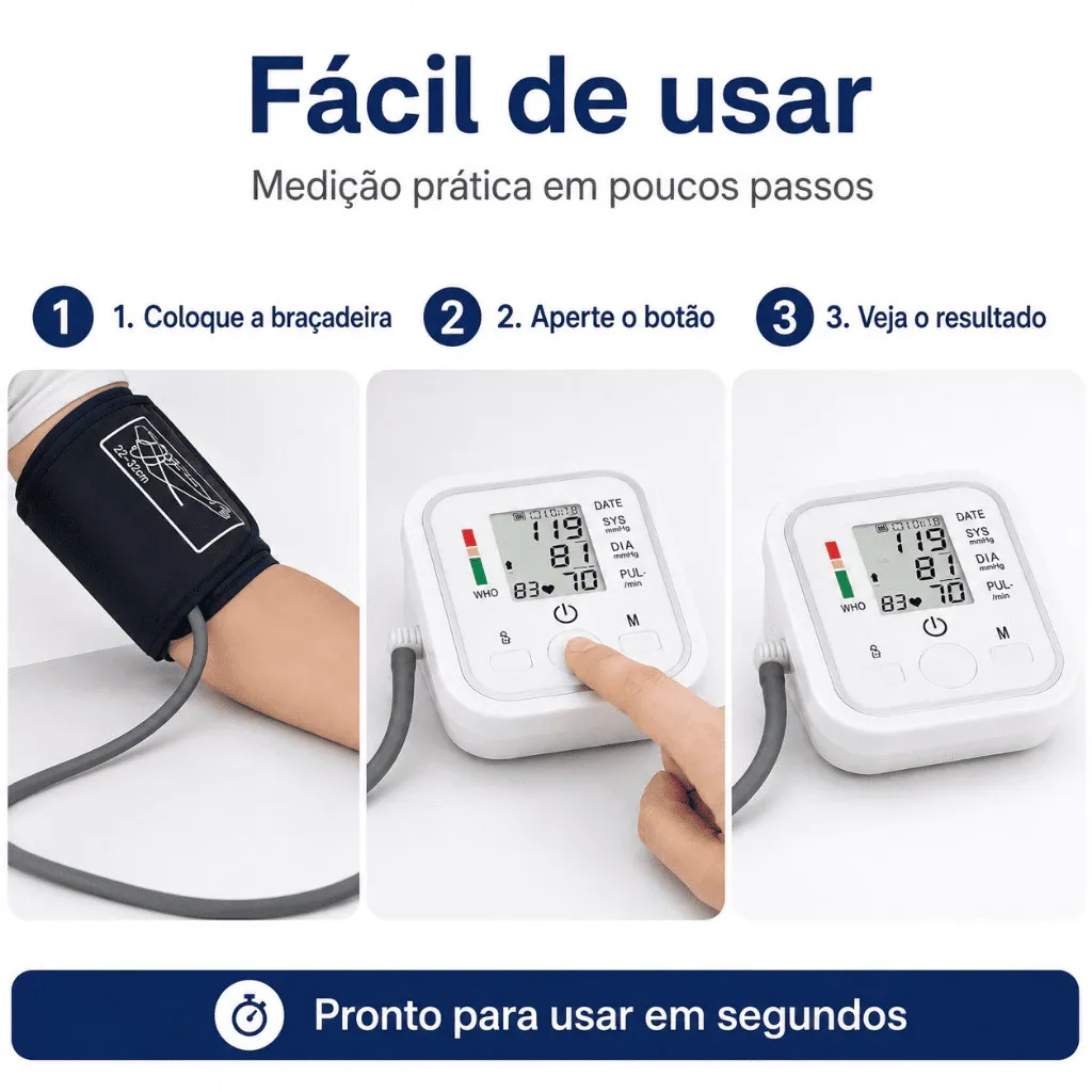 Aparelho de Pressão Arterial Digital de Braço Automático, Monitor de Pressão com Tela Grande