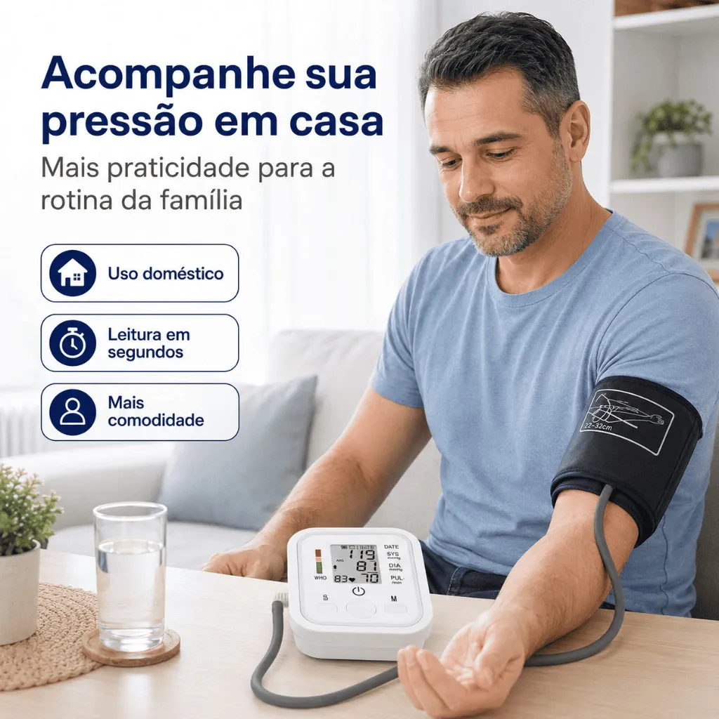 Aparelho de Pressão Arterial Digital de Braço Automático, Monitor de Pressão com Tela Grande