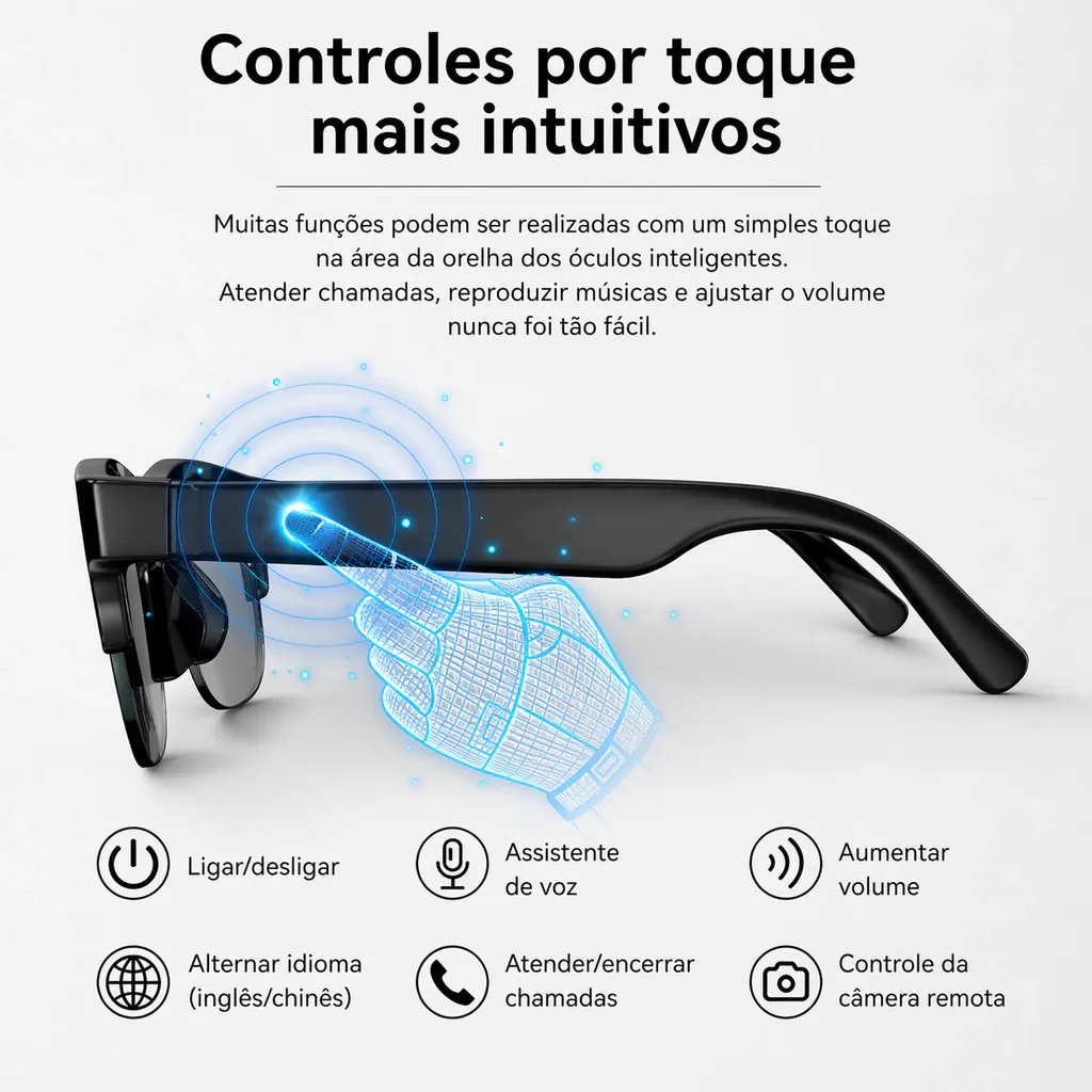 Óculos Inteligentes Esportivos Bluetooth 5.3 | Música, Chamadas e Controle Touch