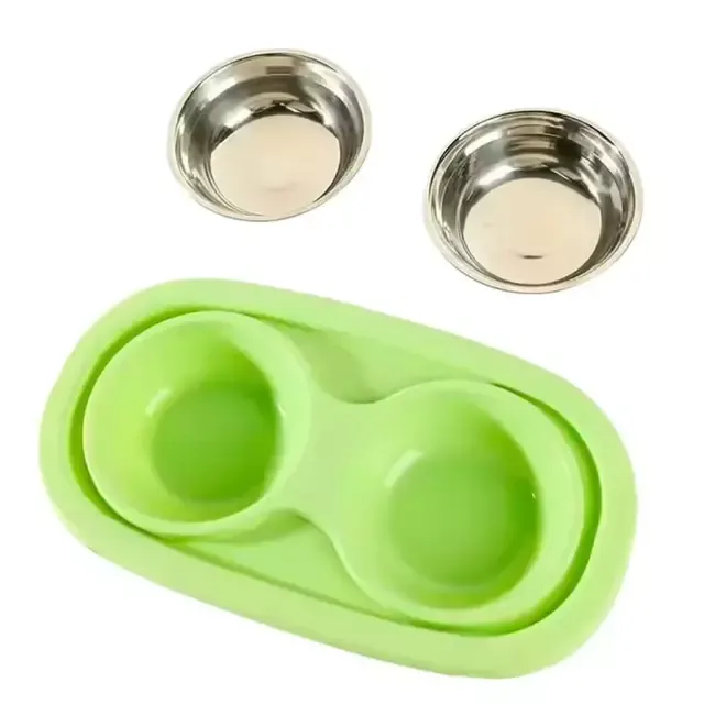 Comedouro Duplo Elevado com Tigelas Inox - Base Dobrável 11cm
