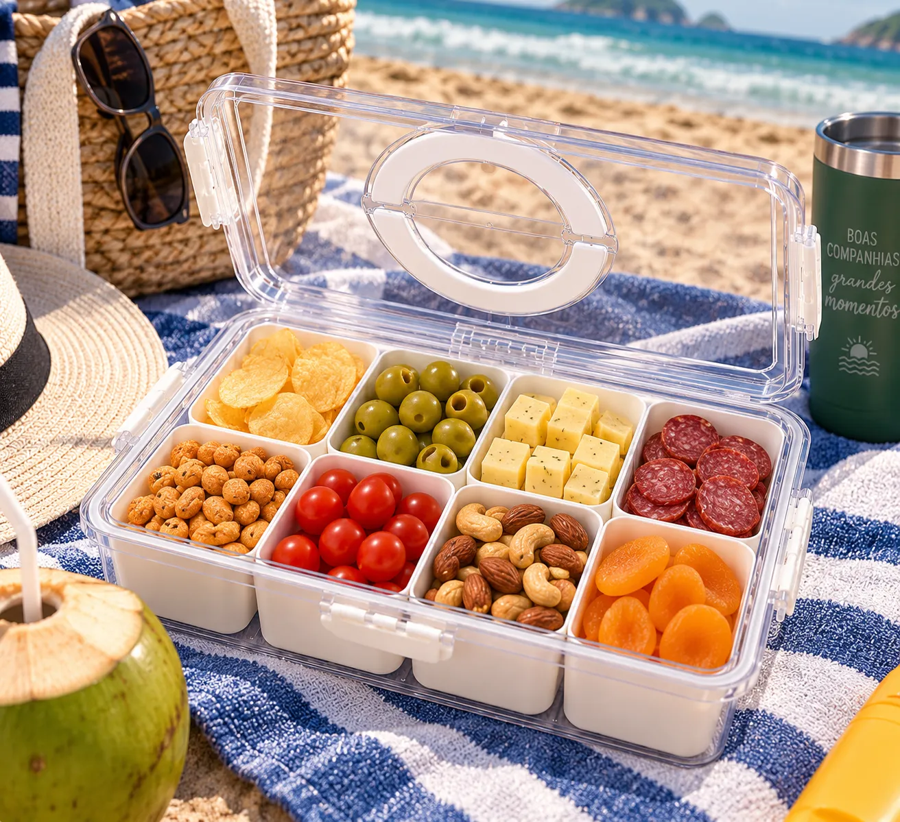 Petisqueira Pote Organizador Guloseimas Comida Frutas Temperos Geladeira Cozinha 8 Divisórias