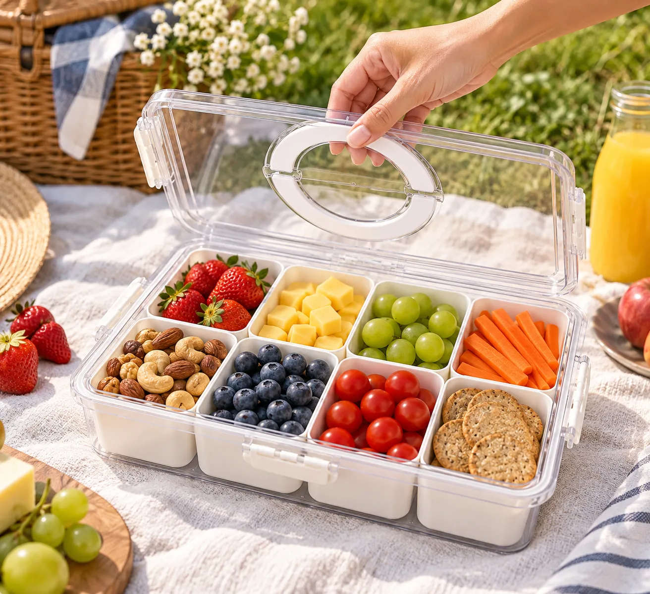 Petisqueira Pote Organizador Guloseimas Comida Frutas Temperos Geladeira Cozinha 8 Divisórias
