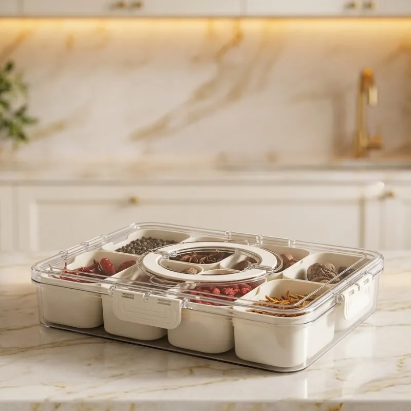 Pote Organizador de Geladeira Hermético Multiuso Com 8 Divisórias Para Alimentos e Verduras