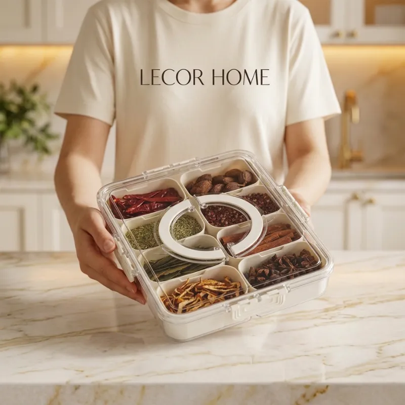 Pote Organizador de Geladeira Hermético Multiuso Com 8 Divisórias Para Alimentos e Verduras
