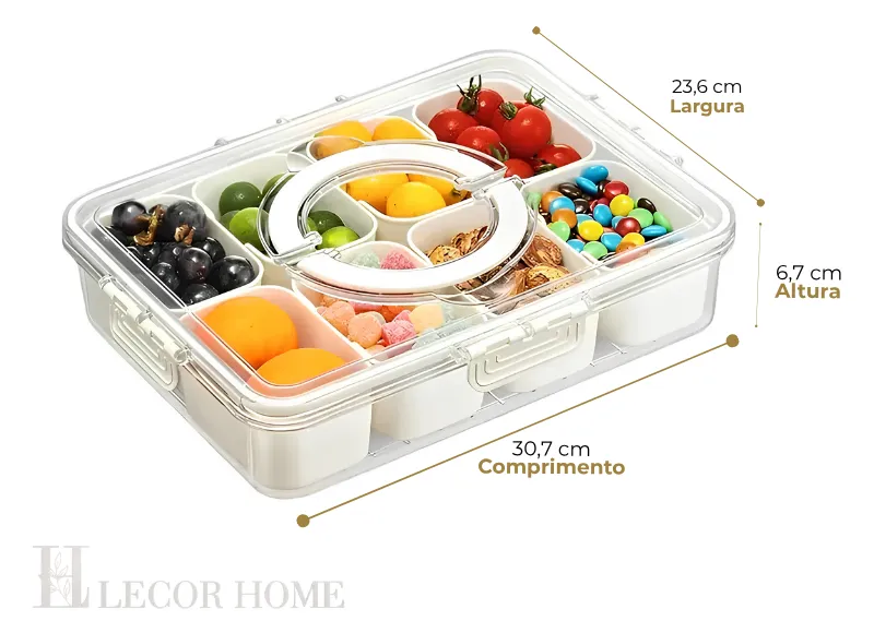 Pote Organizador de Geladeira Hermético Multiuso Com 8 Divisórias Para Alimentos e Verduras