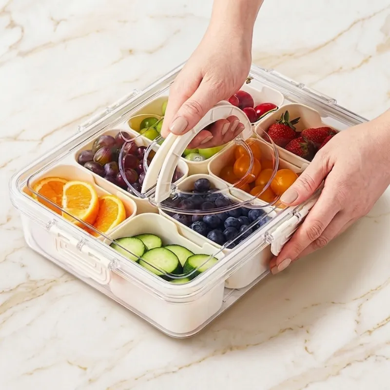 Pote Organizador de Geladeira Hermético Multiuso Com 8 Divisórias Para Alimentos e Verduras