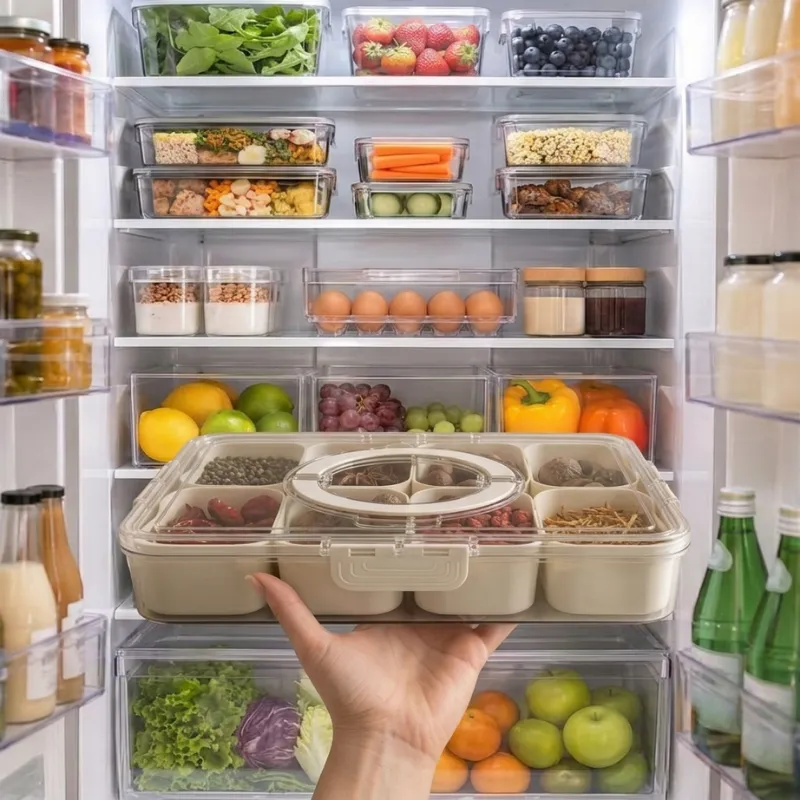 Pote Organizador de Geladeira Hermético Multiuso Com 8 Divisórias Para Alimentos e Verduras