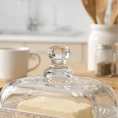 Manteigueira Vidro Cristal Francesa com Tampa Condimento para Manteiga e Margarina Design Clássico