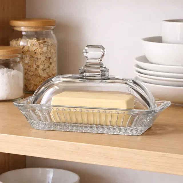 Manteigueira Vidro Cristal Francesa com Tampa Condimento para Manteiga e Margarina Design Clássico