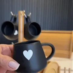 Jogo 6 Xícaras Café 90ml Porcelana e Pires | Brinde Suporte de Bambu