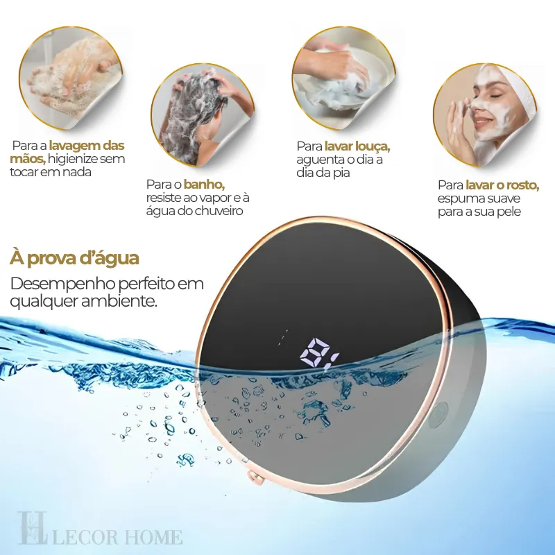 Dispenser Automático de Sabonete Sensor LED Parede Sem Toque Espuma Inteligente Recarregável FK008