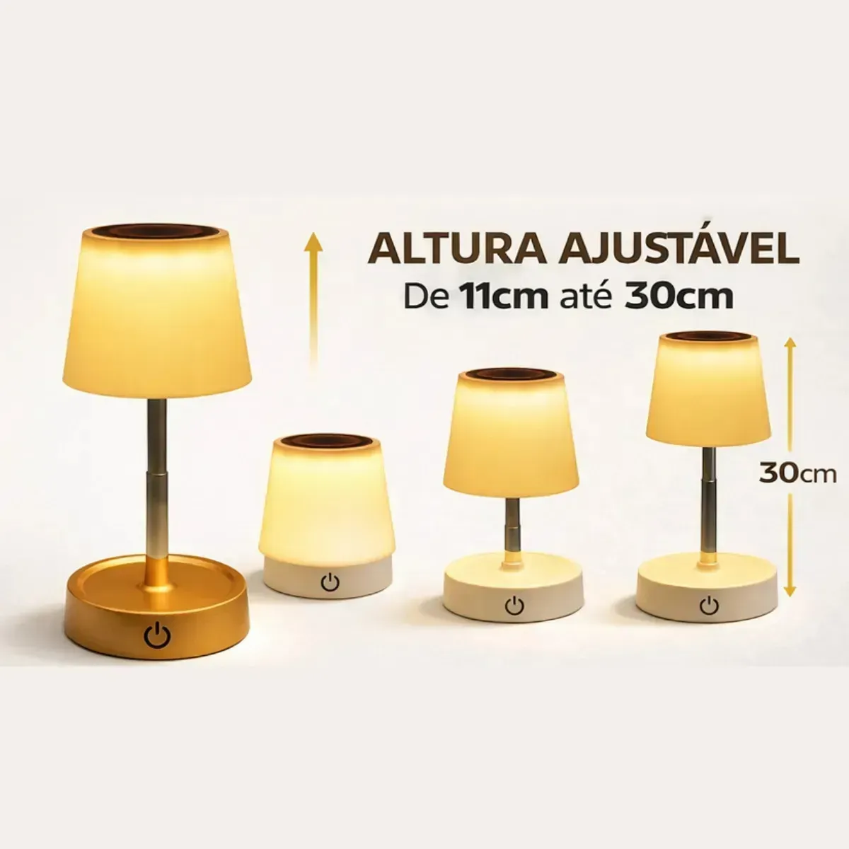 Luminária Touch Abajur Recarregável | Luz LED com Brilho e Altura Ajustável