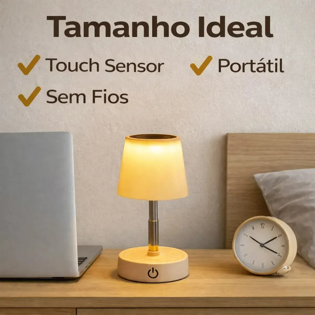 Luminária Touch Abajur Recarregável | Luz LED com Brilho e Altura Ajustável