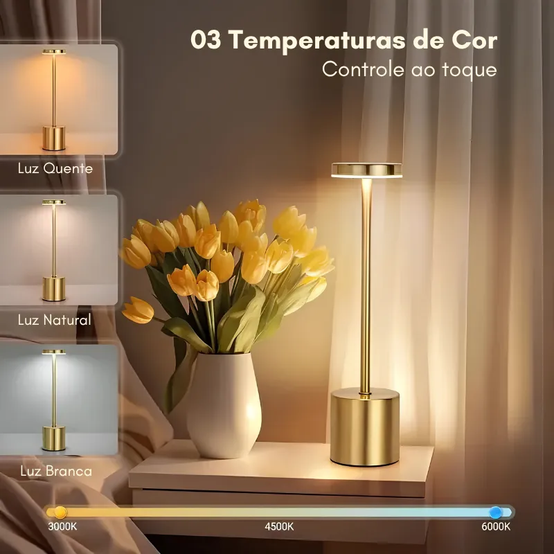 Luminária Touch Aurum | 3 Tons de LED