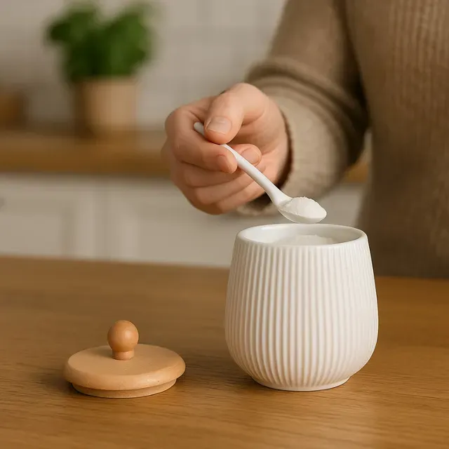 Açucareiro e Colher Em Porcelana com Tampa em Bambu | 360ml