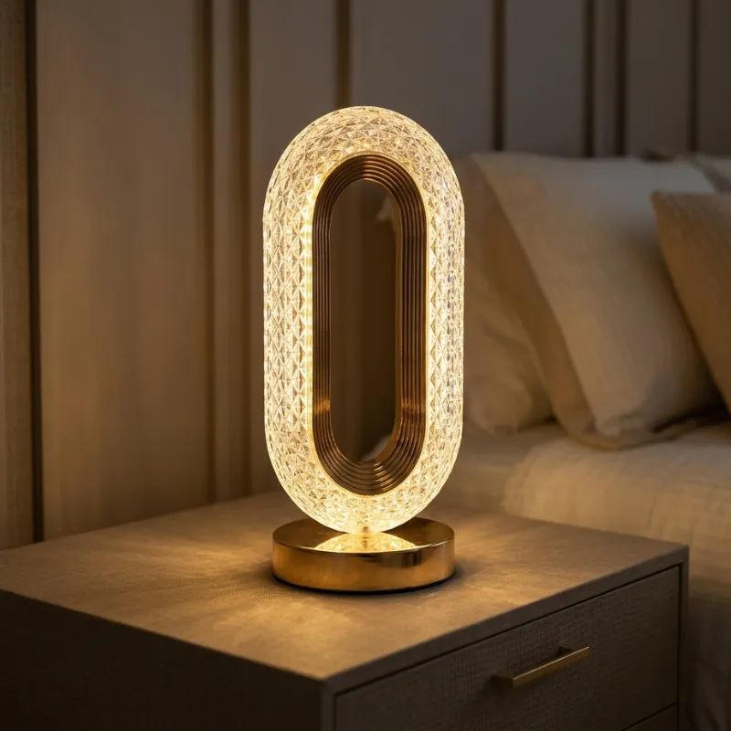 Abajur De Mesa Cristal LED Touch Sem Fio Recarregavel|3 Tons Luz
