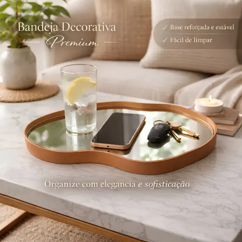 Bandeja Espelhada Orgânica em Couro Premium | Ideal para Qualquer Ambiente