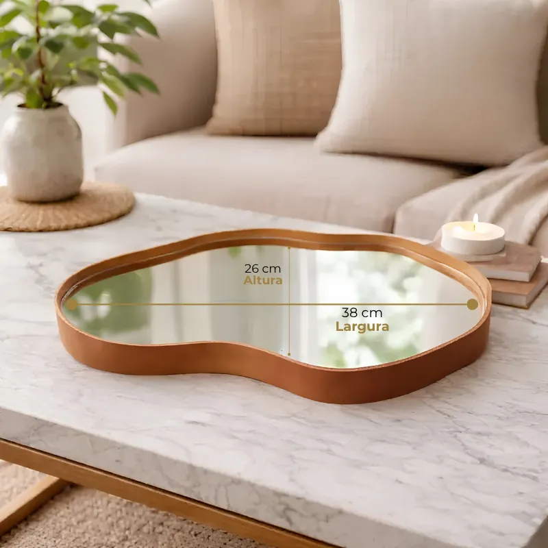 Bandeja Espelhada Orgânica em Couro Premium | Ideal para Qualquer Ambiente