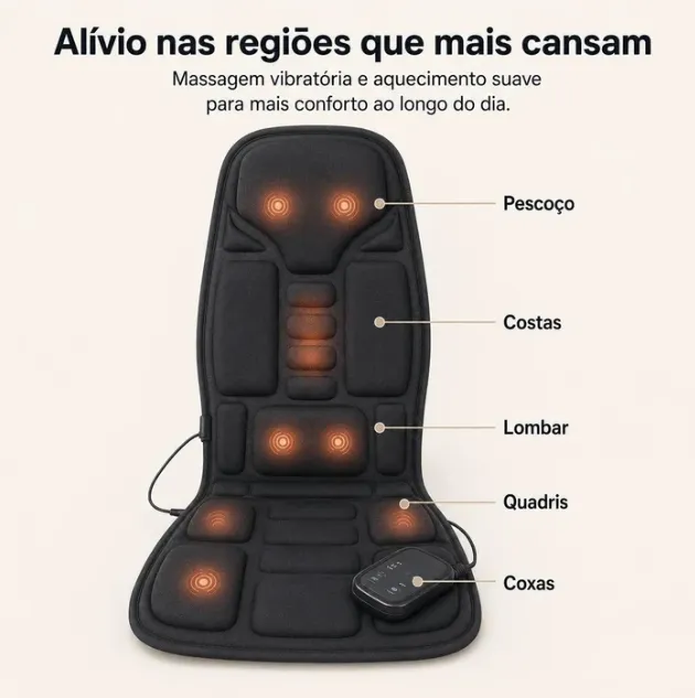 Assento Massageador de Lombar e Pescoço Com Aquecimento