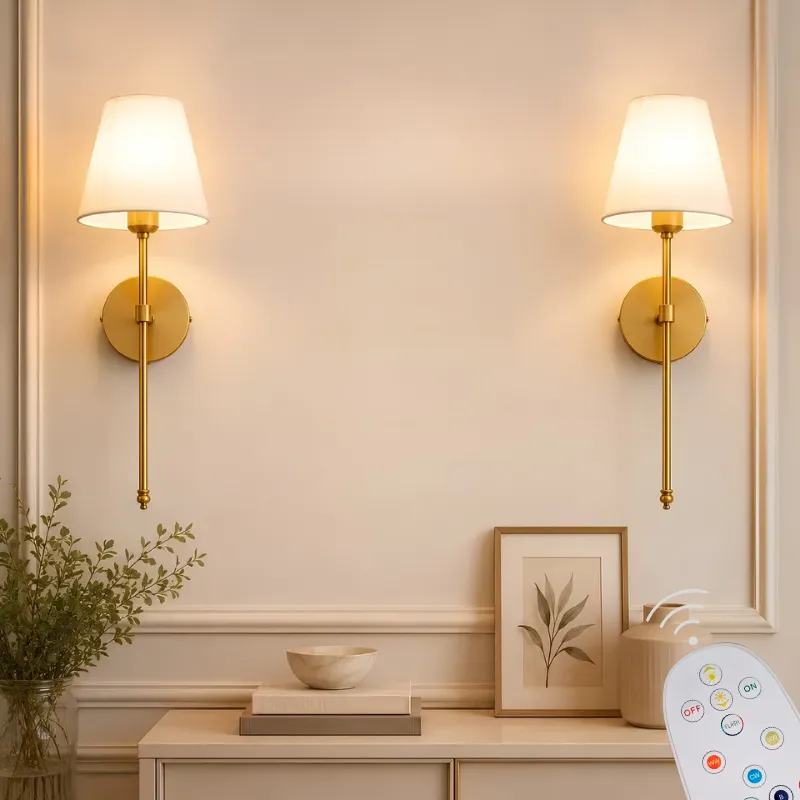 Kit 2 Arandelas de Parede LED | Preta, Dourada ou Cúpula tecido com Controle Remoto