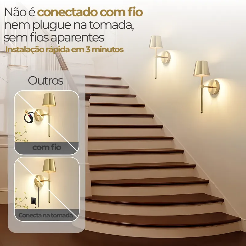 Kit 2 Arandelas de Parede LED | Preta, Dourada ou Cúpula tecido com Controle Remoto