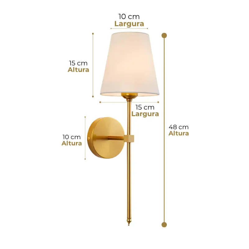 Kit 2 Arandelas de Parede LED | Preta, Dourada ou Cúpula tecido com Controle Remoto