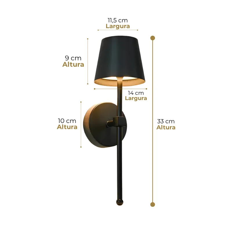 Kit 2 Arandelas de Parede LED | Preta, Dourada ou Cúpula tecido com Controle Remoto
