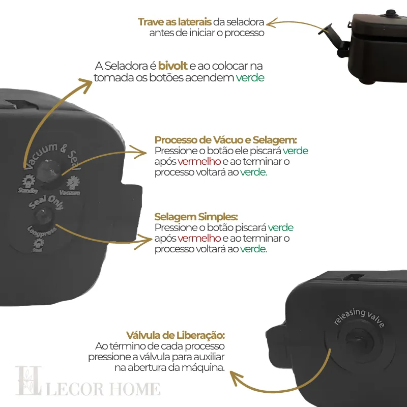 Seladora a Vácuo de Alimentos Bivolt 2 em 1 | Alimentos com Prazo de Validade Prolongado