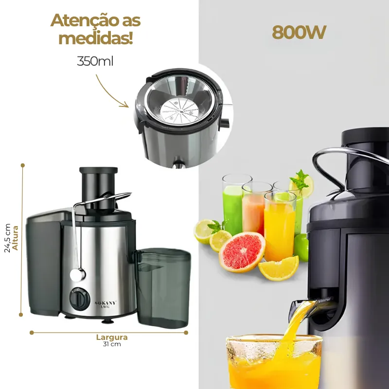 Centrífuga de Alimentos Elétrica para Suco | Praticidade e Luxo, 800w Inox com Preto 110V/220V