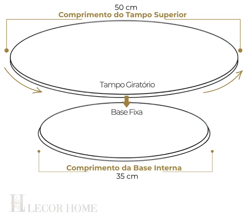 Base Giratória de Centro de Mesa 50cm | Preto Laqueado, Mel ou Castanho