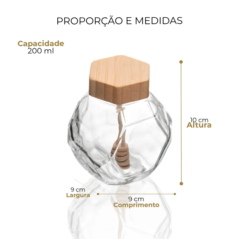 Meleira de Luxo em Vidro | Pegador e Tampa de Bambu 200ml - Wolff