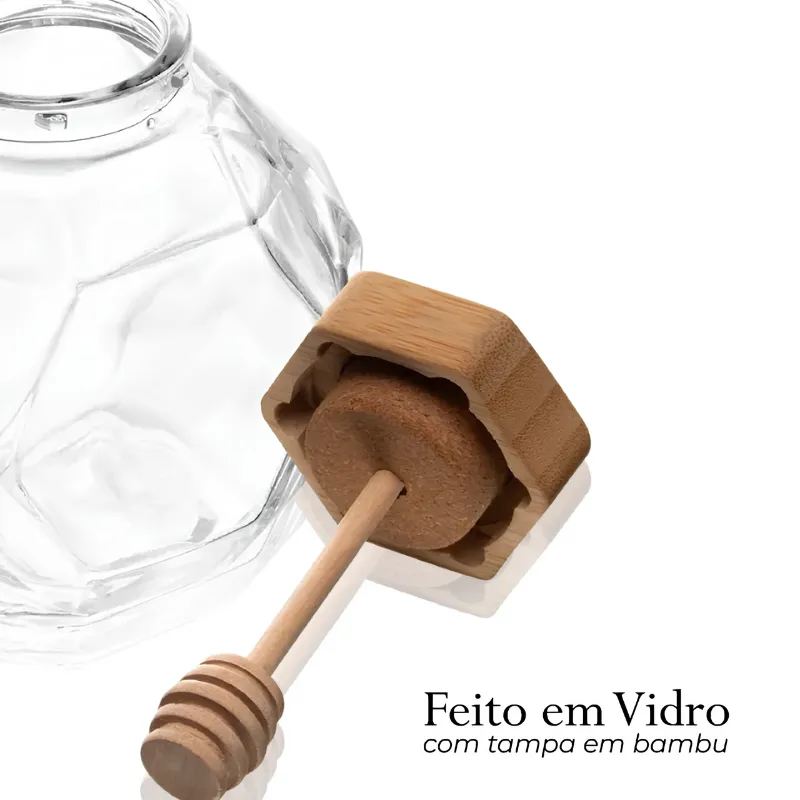 Meleira de Luxo em Vidro | Pegador e Tampa de Bambu 200ml - Wolff