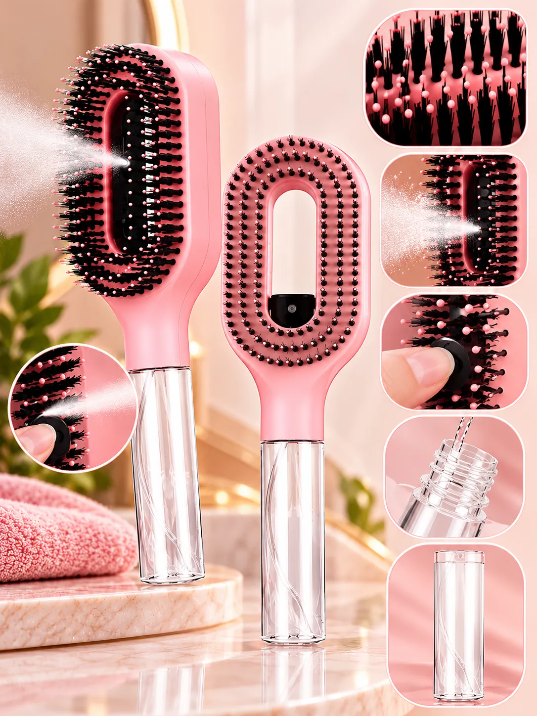 Escova De Cabelo Com Nebulização 2 Em 1 Spray