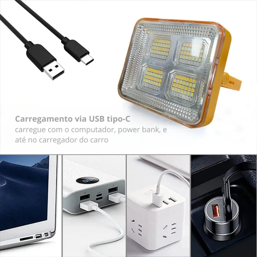Refletor Recarregável LED Solar E Tipo-C Impermeável Com Power Bank Suporte de Imã Luz de Emergência