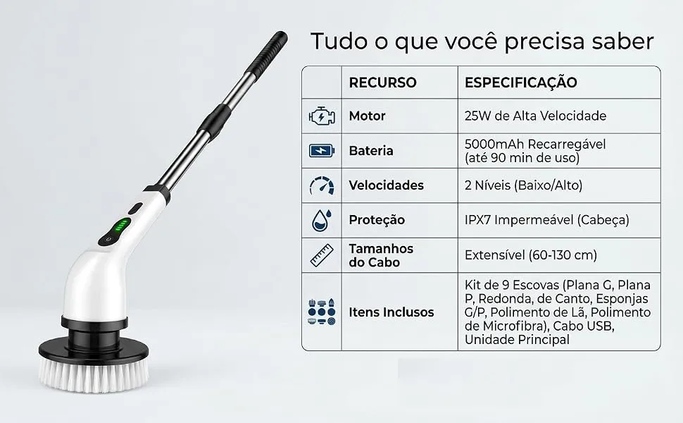 Kaza Clean Escova Elétrica Giratória 9 em 1 Sem Fio