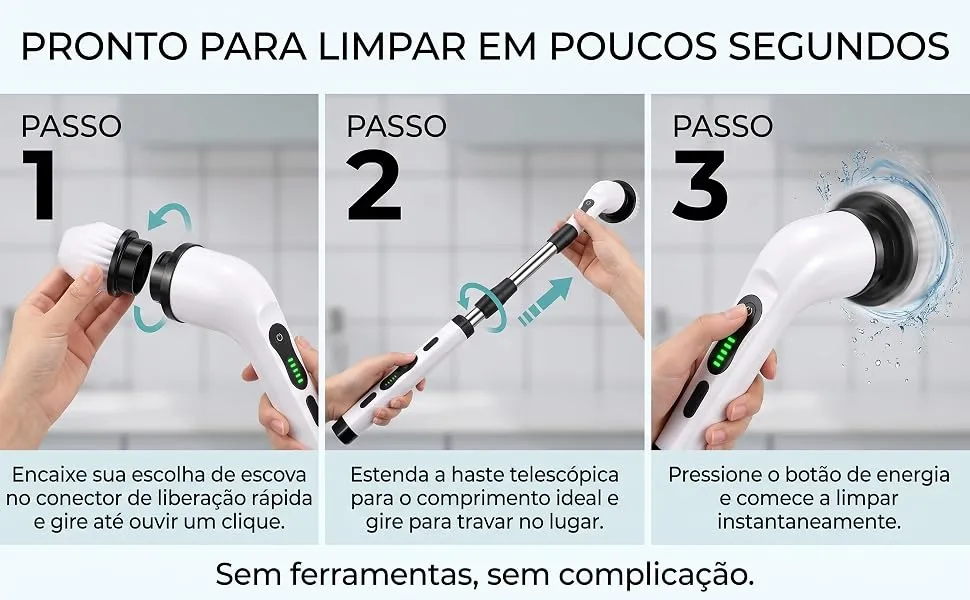Kaza Clean Escova Elétrica Giratória 9 em 1 Sem Fio