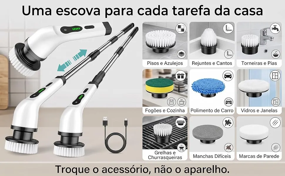 Kaza Clean Escova Elétrica Giratória 9 em 1 Sem Fio
