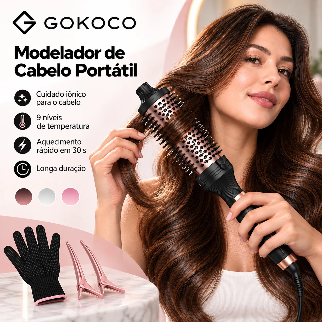 GOKOCO Modelador De Cabelo Portátil Íons Negativos 9 Configurações De Temperatura Aquecimento Rápido 30s Para Cabelos Ca