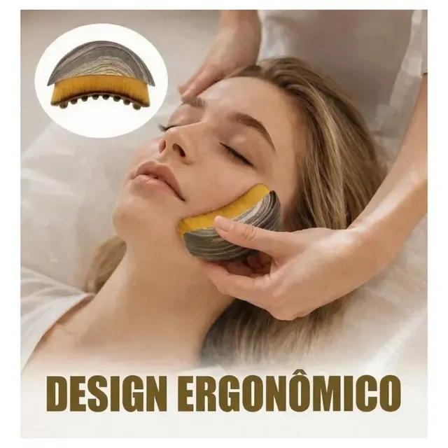 Kit Massagem Facial Premium com Rolo de Jade Verde, Pedra Gua Sha e Escova para Drenagem Linfática