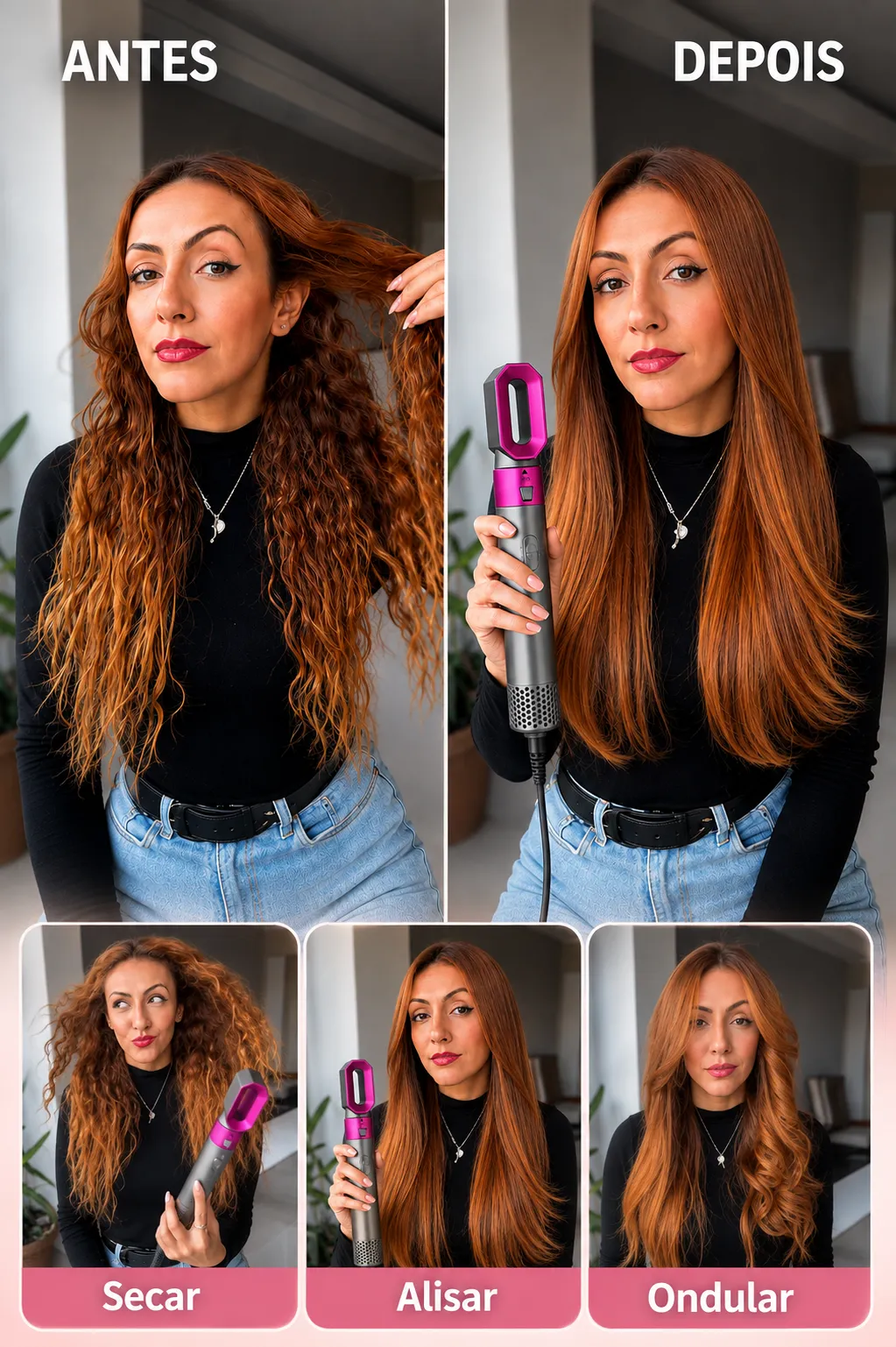 Escova Profissional 5 em 1 - Seca, Alisa, Modela, Cria Cachos e Dá Volume