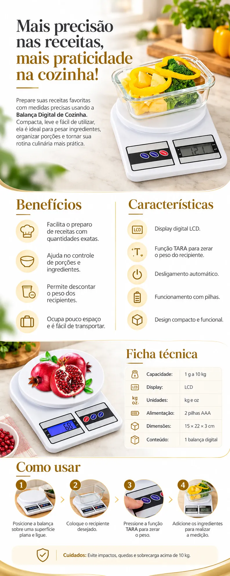 BALANÇA DIGITAL de Cozinha de 1g a 10Kg Alta Precisão ✅