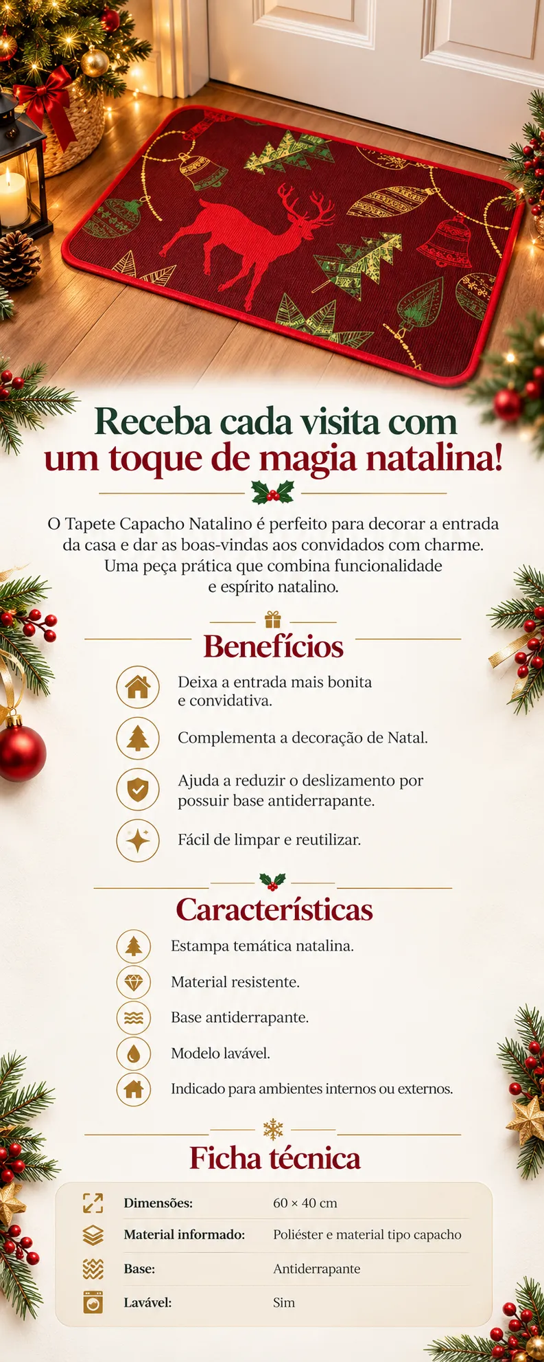 TAPETE PORTA Decoração Natal 60x40 ✅