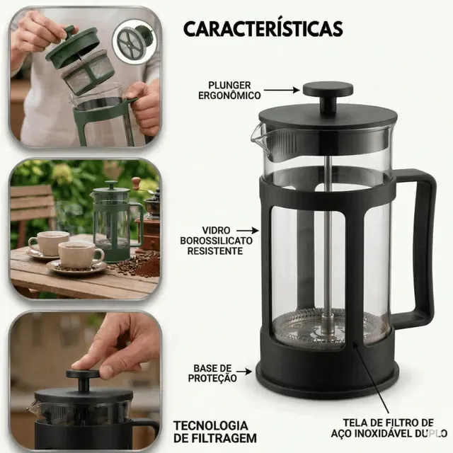 Cafeteira Prensa Francesa de Vidro | 350ml e 600ml