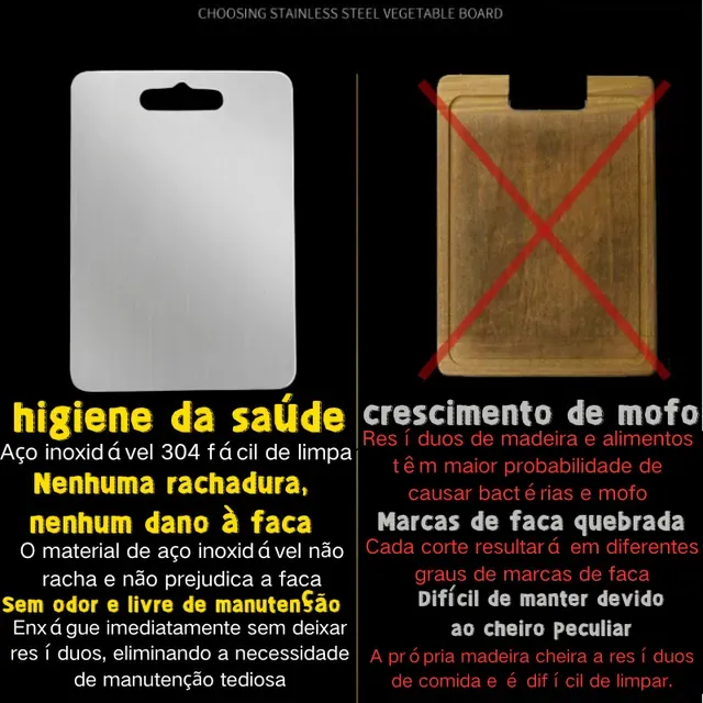 Tábua De Corte 304 Aço Inoxidável Antibacteriana À Prova De Mofo 46 cm tábua de cozinha