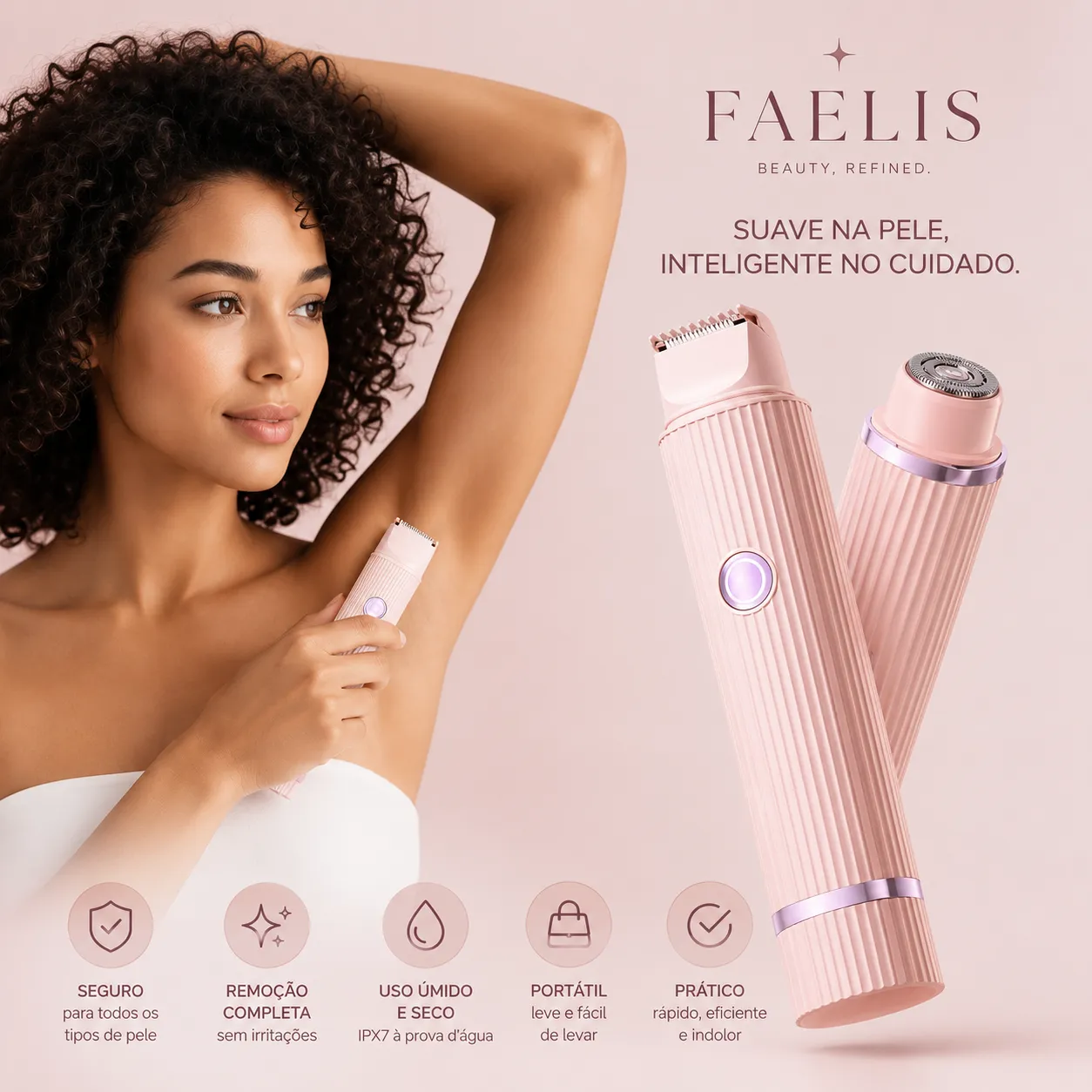 Depilador elétrico com navalha dupla cuidado e delicadeza com sua pele, Recarregável com Tecnologia avançada Indolor.